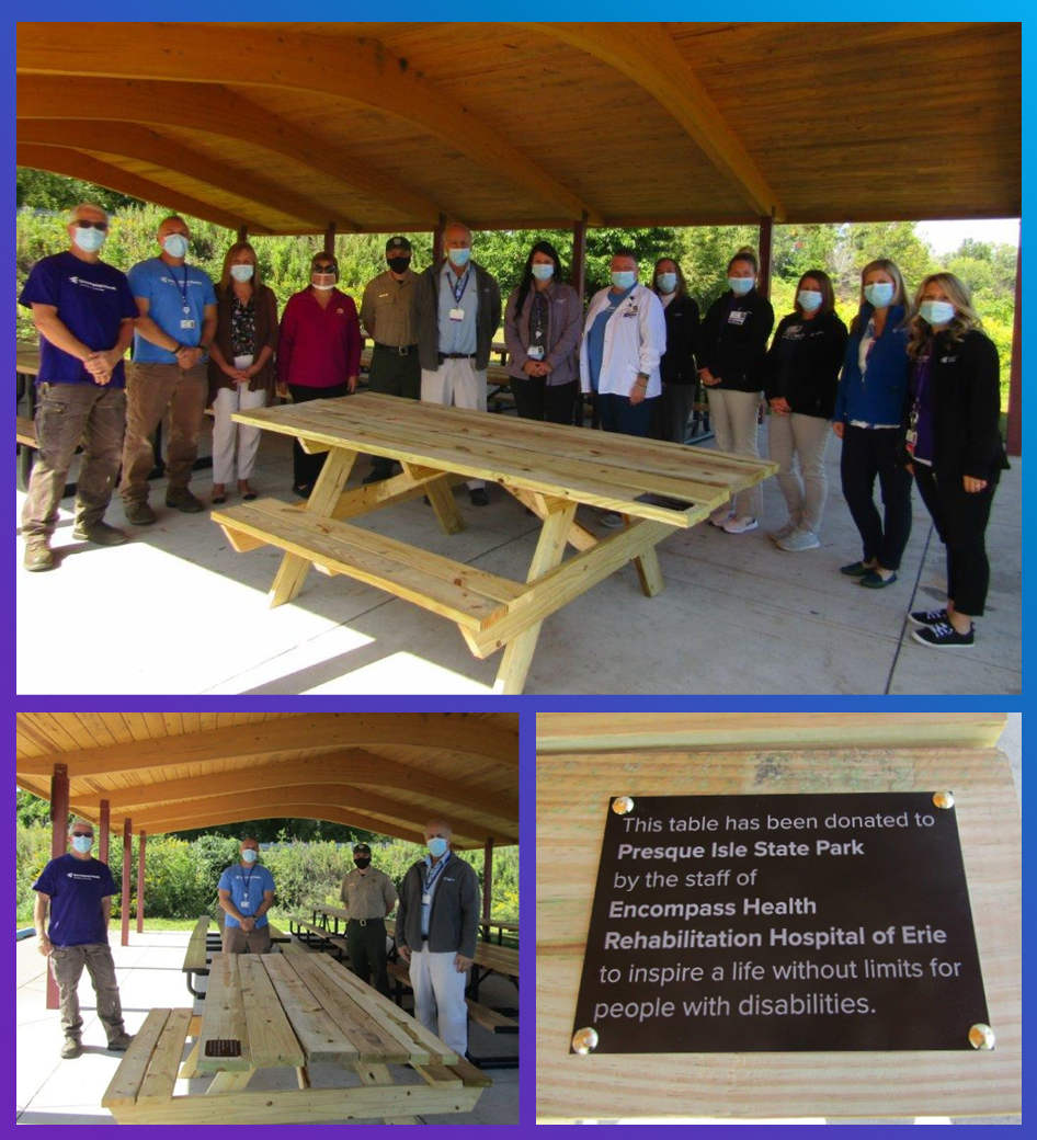 Staff at Erie build a picnic table for the community