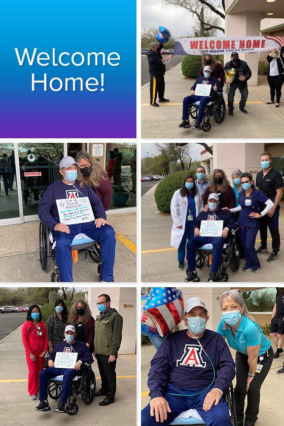 On Dec. 6, 2020, John Whetstone was diagnosed with COVID-19, and later admitted to the Tucson VA Medical Center. He was cared for by our staff for two weeks before he was finally able to be discharged home! 