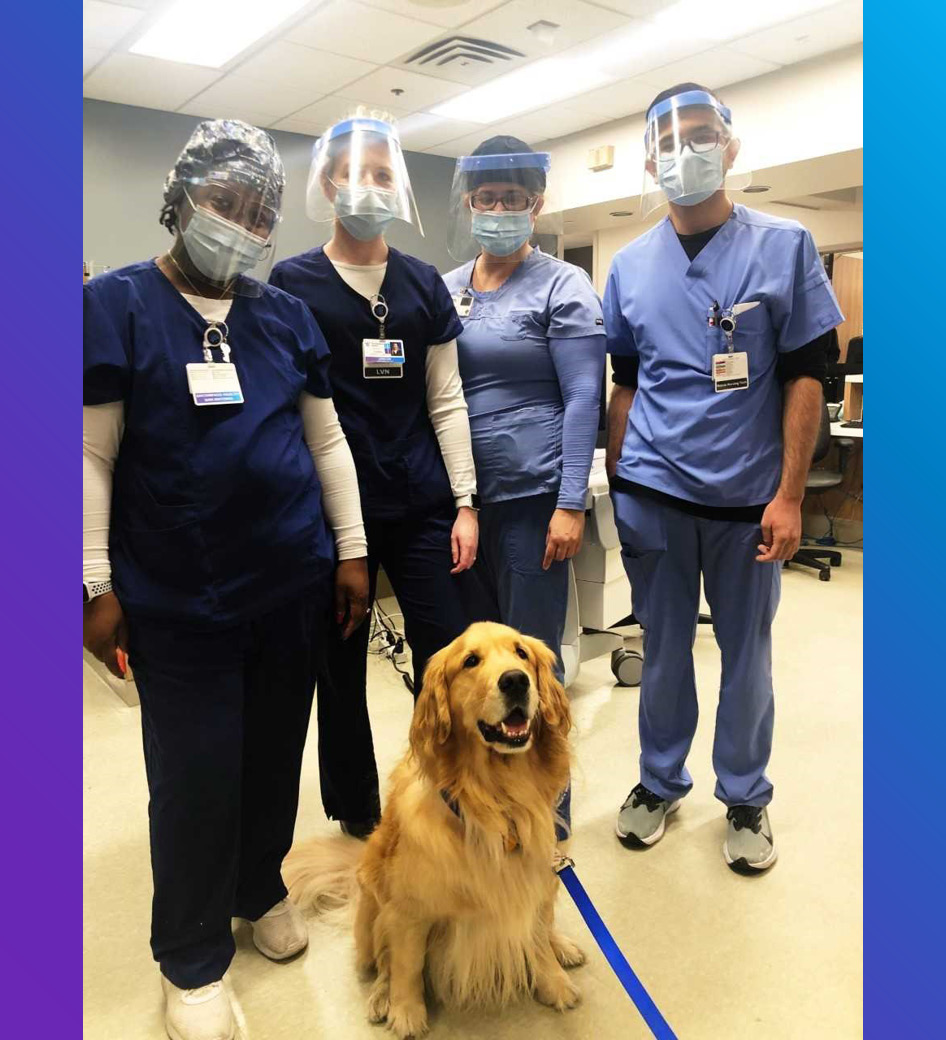 Volunteer therapy dog, Bishop, visits Encompass Health Rehabilitation Hospital of San Antonio